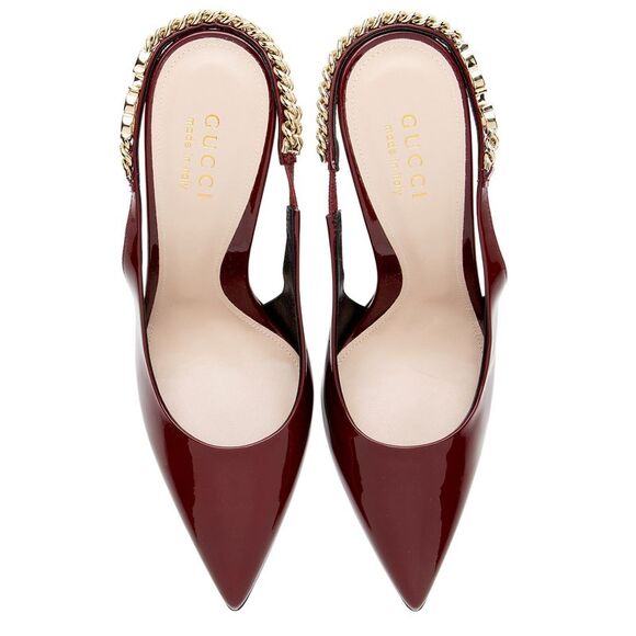 Gucci Patent Leather Chain Logo Signoria Slingback Pumps - Size 7 / 37 - Picture 5 of 8